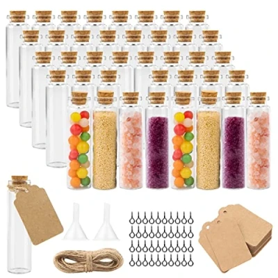 Afbeelding van MXTIMWAN 40 stuks glazen reageerbuisjes met kurk, 20 ml mini flesjes hanger, etiketten, trechter henneptouw voor bruiloft, feest, decoratie, kruidenpotjes, doe het zelf
