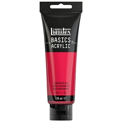 Afbeelding van Liquitex Basics 8870060 Monopigmenteerde acrylverf, kunstenaarspigmenten, lichtecht, gemiddelde viscositeit, archiefkwaliteit, zijdeglanzende afwerking, 118ml Transparent Red
