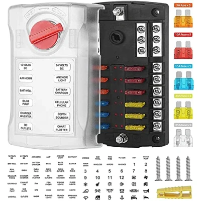 Afbeelding van Zekeringhouder 12 voudig auto V platte zekeringen ATO/ATC voudige verlichting plastic hoes M5 schroef met 5 25 A zekering 32 100 max voor boot RV
