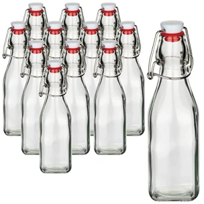Afbeelding van gouveo Set van 12 glazen flessen met beugelsluiting, lege beugelflessen, 250 ml, om te vullen, likeurfles, sapfles (BFE250)