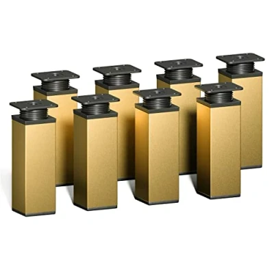 Afbeelding van sossai® design meubelpoten MFV1 set van 8 in hoogte verstelbaar Vierkant profiel: 40 x mm Kleur: goud Hoogte: 120 (+ 20 mm) Inclusief hoogwaardige houtschroeven