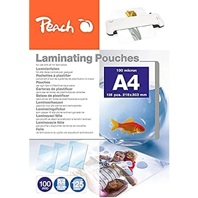 Afbeelding van Peach Lamineerfolie A4 100 mic 125 pouches glanzend premium kwaliteit voor de beste lamineerresultaten compatibel met apparaten van alle merken PP500 02P