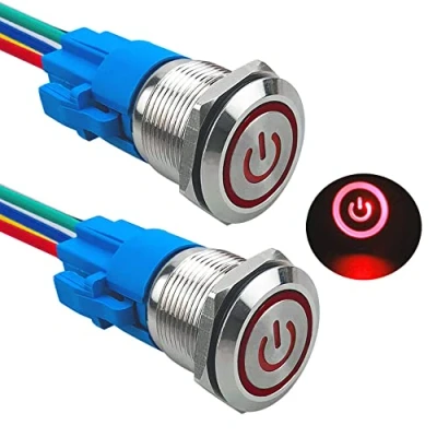 Afbeelding van Aiqeer 2 stuks 19 mm vergrendelende drukschakelaar, 12 V/24 V 5 A auto ontstekingsstartschakelaar, IP67 waterdichte roestvrijstalen met voorbekabeld stopcontact (rood led)