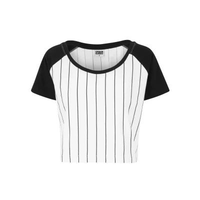 Afbeelding van Urban Classics Ladies Cropped Baseball TEE Tshirt print, Dames, Maat: Medium, White/black