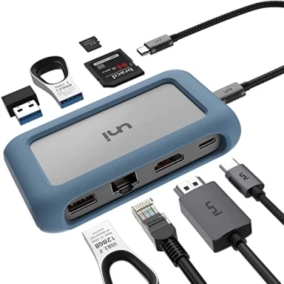 Afbeelding van uni USB C Hub 8 in 1 gemaakt van aluminium met verwijderbare kabel en behuizing, multiport 4K HDMI, 1Gbps LAN, 100W PD, 5Gbps 3.0 voor iPad Pro, MacBook Pro/Air, Dell XPS, HP, Galaxy etc.