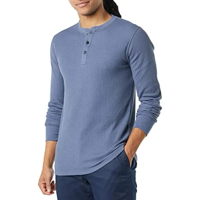 Afbeelding van Amazon Essentials Men&#039;s Henley shirt met lange mouwen, wafelpratoon en slanke pasvorm, Indigo, S