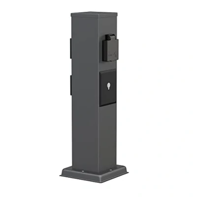 Afbeelding van ledscom.de Tuincontactdoos POLLY voor buiten, IP44, Smart Home, WLAN, Alexa, 3 voudig, roestvrij staal, kunststof, antraciet, vierkant, 38 cm, buitencontactdoos, tuincontactdoos, wandcontactdoos