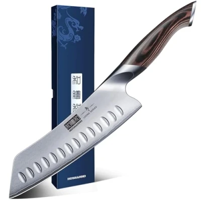 Afbeelding van Santoku Mes, Japans Keukenmes, Koksmes, Professioneel AUS 10 Scherp Mesblad met Ergonomisch Handvat, Geschenkverpakking