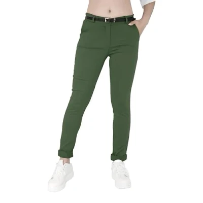 Afbeelding van JOPHY &amp; CO. Elastische chinobroek voor dames met riem (code 3008), Leger Groen, M