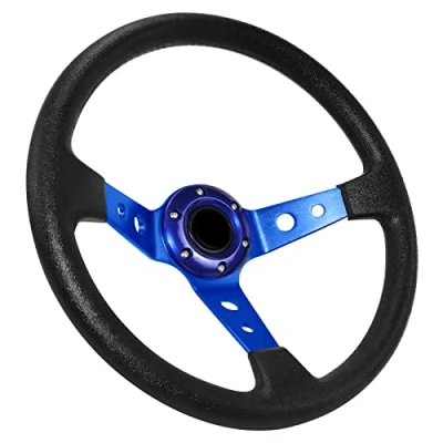 Afbeelding van Acclcors Universele Racing Stuurwiel, Gaming Stuurwiel 13.6&quot; 6 Schroef Grip Vinyl Leer Diepe Dish met Hoorknop voor Racing/Rally/Motorsport/Auto Sim Rijden (Blauw)
