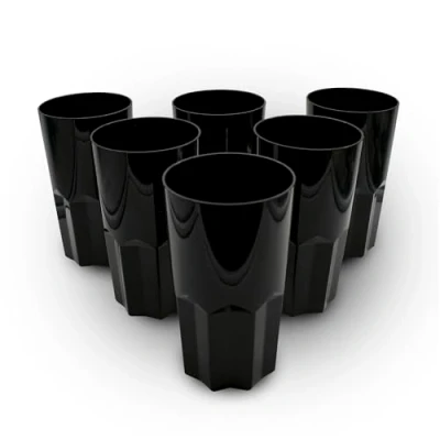 Afbeelding van DOJA Barcelona bekers van hard plastic, 50 cl, verpakking 6 stuks, zwarte plastic 154 x 87 1,8 mm, harde polycarbonaat kunststof, herbruikbare drinkglazen, voor
