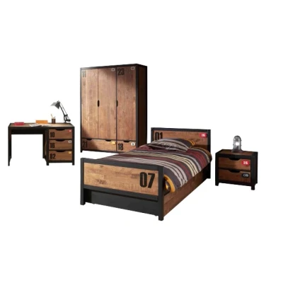 Afbeelding van De ALEX combinatie bestaat uit een nachtkastje, bed 90x200cm , rolbed bureau en 3 deurs kledingkast