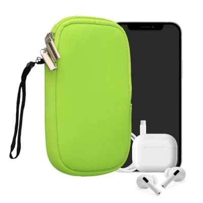 Afbeelding van kwmobile telefoontasje universeel geschikt voor M 5,5&quot; smartphones 15,2 x 8,3 cm Hoesje met rits en polslusje In neon groen