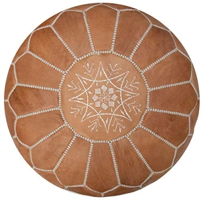 Afbeelding van Poufs&amp;Pillows Premium Authentieke Leren Poef Handgemaakt en stijlvol Gevuld geleverd, voetenbankje, Osmaans, vloerkussen (Natuurlijk bruin)