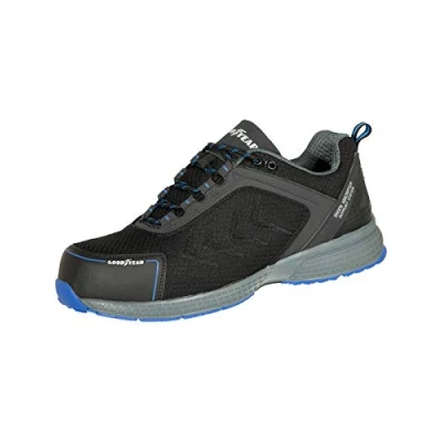Afbeelding van Goodyear Sportkleding voor heren, waterbestendig, composietvrije, veiligheid teen en middenzool, werkveiligheid, trainer, S1P SRA HRO, zwart/blauw, 43 EU