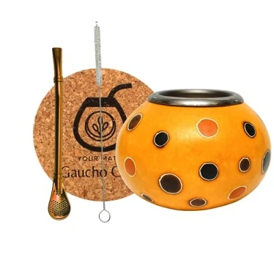 Afbeelding van Gaucho Cebar Set voor Yerba Mate thee met natuurlijke kalebassen Ibanez Pompoen beker en roestvrij stalen rietje Bombilla Straw for Tea Borstel kurkpad
