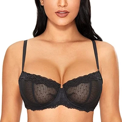 Afbeelding van DOBREVA Balconette Beha Dames met Beugel Dirndl Push Up Sexy Beha&#039;s Kant Grote Maten Ongevoerd zwart 80D