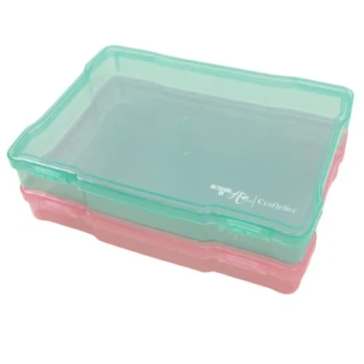 Afbeelding van Craftelier Set van 2 opbergdozen voor scrapbooking materialen en knutselwerk Afmetingen: ca. 19,8 x 14,6 3,1 cm (7,80 5,75 1,22 inch) doorschijnende kleuren roze turquoise