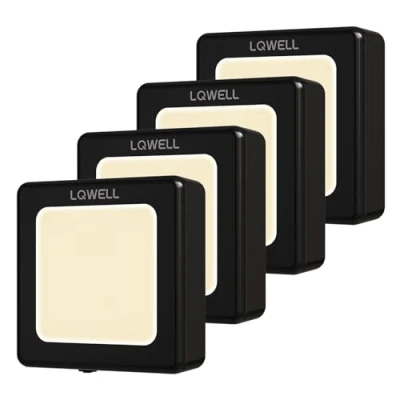 Afbeelding van LQWELL® Nachtlampfitting Opvouwbaar met Schemersensor, Nachtlamp Verstelbare Helderheid, Automatische Fittingverlichting, Oriëntatielicht Warm Wit voor Kinderkamer Gang Trappen (Zwart, 4 Stuks)