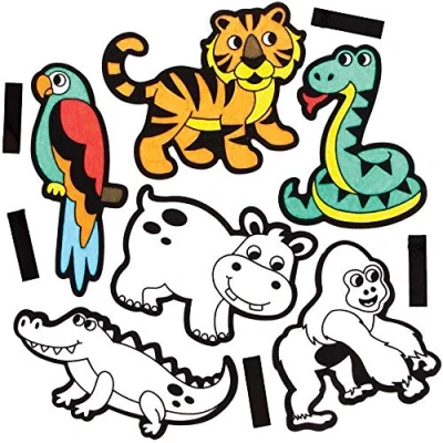 Afbeelding van Baker Ross FE225 Jungledieren Magneten om In te Kleuren Pak van 15, voor Kinderen, Koelkastmagneet Maak je Eigen Knutselpakket.