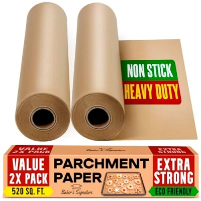Afbeelding van Ongebleekt perkamentpapier om te bakken 2 stuks 38 cm x 64 m bakpapierrol met snijder, anti aanbakpapier voor bakken, koken, grillen, stomen en heteluchtfriteuse van Baker&#039;s Signature