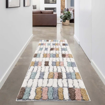 Afbeelding van Vloerkleed Focus Patty Hoogpolig Fluffy Scandinavisch Multikleur Creme Rechthoek Polypropyleen 80x300 cm
