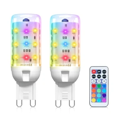 Afbeelding van BrightWish 2 pack 2W G9 LED lampen met kleurverandering, dimbaar RGB en warm wit, 13 kleuren, afstandsbediening, kleurveranderende lamp voor thuis, sfeerverlichting, feestdecoratie