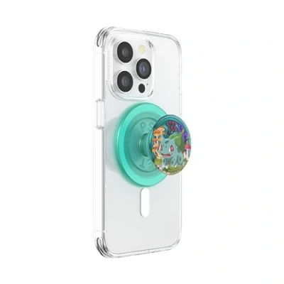 Afbeelding van PopSockets: PopGrip voor MagSafe Uittrekbare Greep en Standaard Smartphones Hoesjes met een Verwisselbare Top Adapterring Inbegrepen Pokémon Bulbasaur Mint