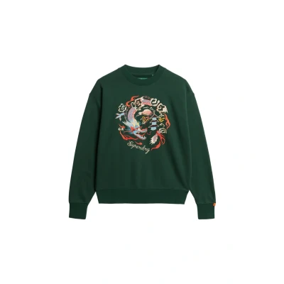 Afbeelding van Superdry Suika Embroidered Loose CREW Sweater, Dames, Maat: 40, Enamel green