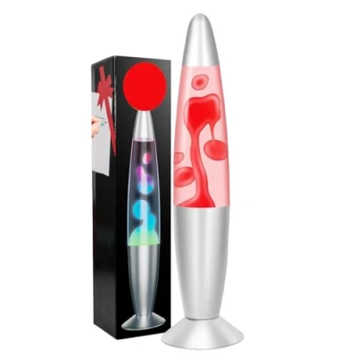 Afbeelding van ECOVELO Lava Lamp Magma LED lavalamp van glas decoratief bedlampje ontspannend effect met verchroomde sokkel (rood)