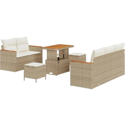 Afbeelding van vidaXL 8 delige tuinset met kussens in beige poly riet en acacia
