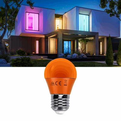 Afbeelding van G45 kogellamp oranje E27 LED lamp 4W=30W gloeilamp 230V