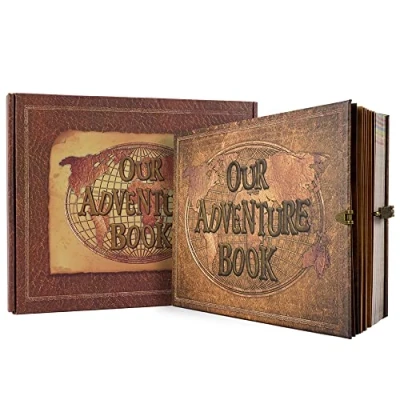 Afbeelding van JIMBON Fotoalbum om zelf vorm te geven, ons avonturenboek, handgemaakte fotoboeken, doe het zelf, scrapbook, groot met 180 pagina&#039;s, scrapbook album voor gezinnen, bruiloft, 25 x 20 cm, bruin