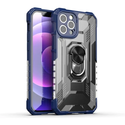Afbeelding van Hoesje geschikt voor iPhone 13 Pro Max Backcover Rugged Armor Ringhouder Shockproof Extra valbescherming TPU Blauw