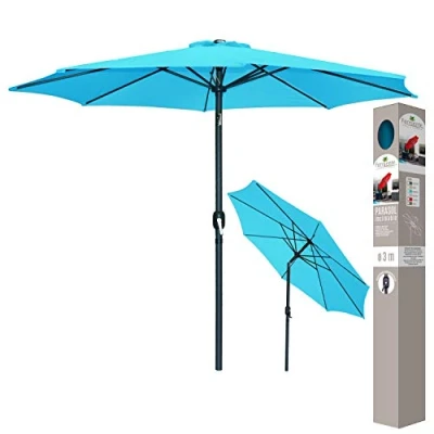 Afbeelding van TURQUOISE KANTEL DIAM 300CM PARASOL MET ALUMINIUM MAST EN STALEN FRAME