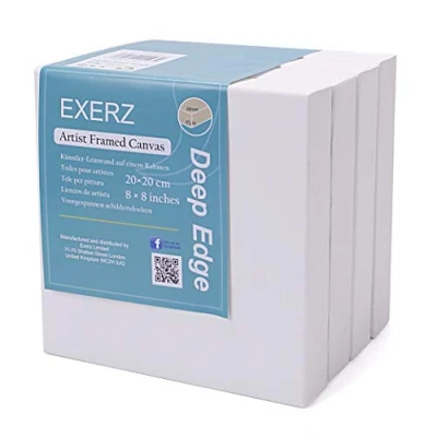 Afbeelding van EXERZ 20x20cm Voorgespannen schildersdoeken 3.8cm diepe rand 4pcs/ 380GSM/ kunstenaar pre gespannen canvas 100% katoen/blank/Triple Primed/zuurvrij/medium graan/acrylverf, olieverf