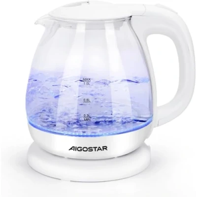 Afbeelding van Aigostar Elvin Waterkoker Glas Elektrisch 1,0L met LED 2200W Glazen RVS Wit