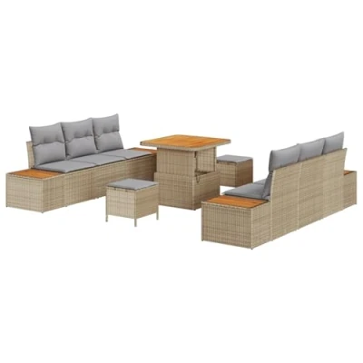 Afbeelding van vidaXL 9 delige Tuin Sofa Set met Kussens Beige Poly Rattan