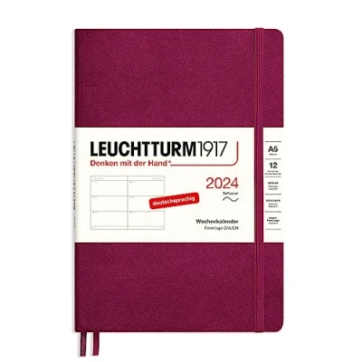 Afbeelding van LEUCHTTURM1917 367657 weekkalender medium (A5) 2024, softcover, portrood, Duits, 12 maanden