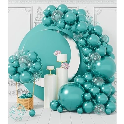 Afbeelding van Metallic groene ballonboog kit: 100 stuks feestballonnen slinger kit met turquoise confetti latex ballonlinten voor verjaardag babyshower jungle dinosaurus St. Patrick&#039;s Day decoratie