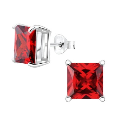 Afbeelding van JoyS Zilveren vierkant oorbellen 8 mm zirkonia rood