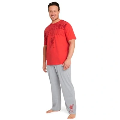 Afbeelding van Liverpool F.C. Herenpyjama Set Nachtkleding T shirt en broek PJs Loungeset voor heren Tieners S 3XL Cadeaus (3XL, rood/grijs)