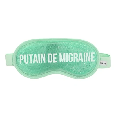 Afbeelding van FISURA Migraine masker &quot;P*utain de migraine&quot;. Groen Koud gelmasker. Gelmasker voor gezwollen ogen en donkere kringen onder ogen. oogmasker met boodschap. 18,5 cm x 9
