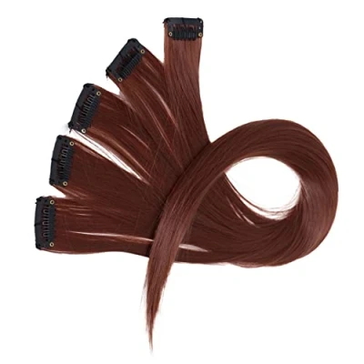 Afbeelding van CAISHA 60cm Kleurrijk Streng Highlights Clip In Extension Hair Extensions Steil Lang Haar Haarstukje Roodbruin BST127