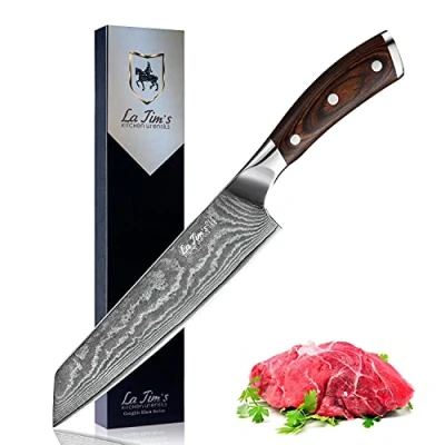 Afbeelding van LA TIM&#039;S Damascus koksmes 20 cm, professioneel keukenmes van Japans VG 10 roestvrij staal, ultrascherp lemmet en ergonomische handgreep, met uniek patroon