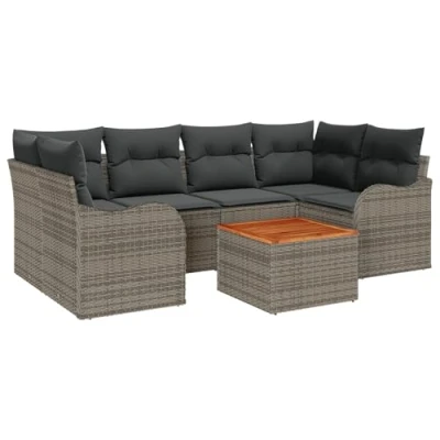 Afbeelding van vidaXL 7 delige Tuin Sofa Set met Kussens Grijs Poly Rattan Acacia