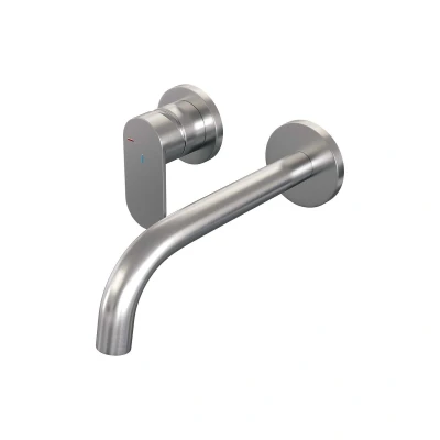 Afbeelding van Brauer Brushed Edition Wastafelmengkraan inbouw gebogen uitloop rechts hendel breed plat model C2 PVD geborsteld RVS Minimalistisch design