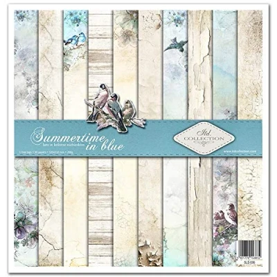 Afbeelding van ITD Collection scrapbooking pakket 30 x cm, papier, decoratief decoupage, kaarten maken, papierformaat 310 320 mm (zomertijd in blauw) (SLS 006) 10 vellen + 1