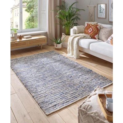 Afbeelding van Wollen Tapijt/Vloerkleed Thora Blauw/crème 130x190 Cm 100% Wol