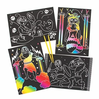 Afbeelding van Baker Ross FE454 Griekse Mythologie Afbeeldingen met Krasfolie Pak van 8, Graveerkunst voor Kinderen, Creative Activiteiten Knutselset Creatieve Geest